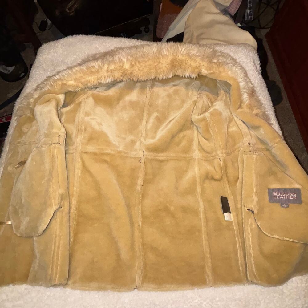 VTG Penny Lane Wilsons Suede Leather Coat Womens L Faux-Fur Trim Boho Jacket - Picture 5 of 14